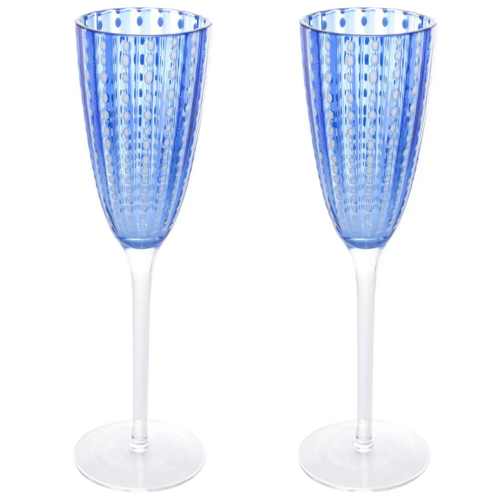 Conjunto 2 Taças para Champanhe e Espumante de Vidro Orquídea Azul 200ml Wolff