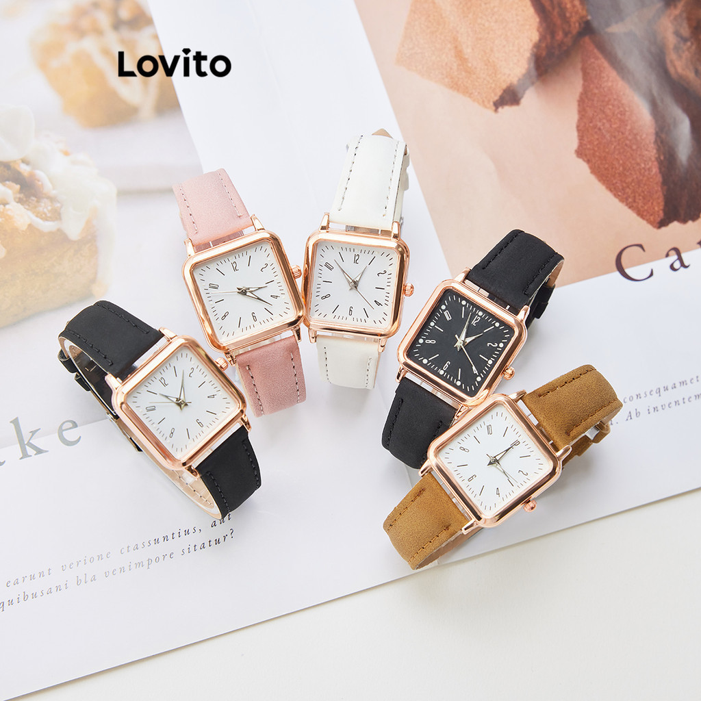 Lovito Relógio Casual De Quartzo Quadrado Liso Requintado Relógio De Quartzo Noctilucente Para Mulheres LFA78169 em Oferta na Shopee