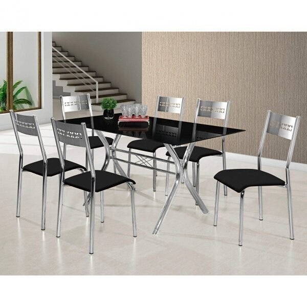 Conjunto de Mesa Tampo de Vidro e 6 Cadeiras Turim M. Londres Espresso Móveis - Home & Living