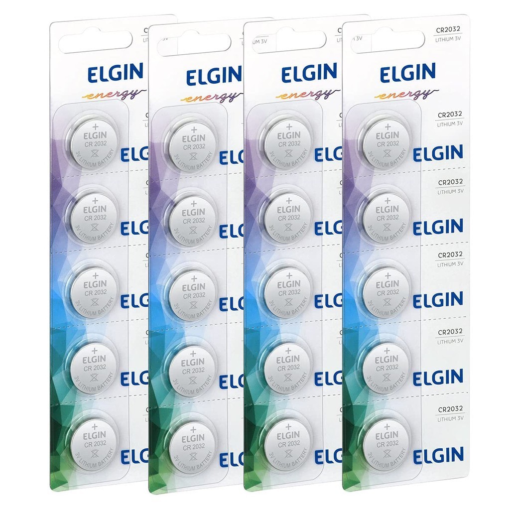 20 Baterias Pilhas Elgin CR2032 4 Cartelas C/ 5 Unidades