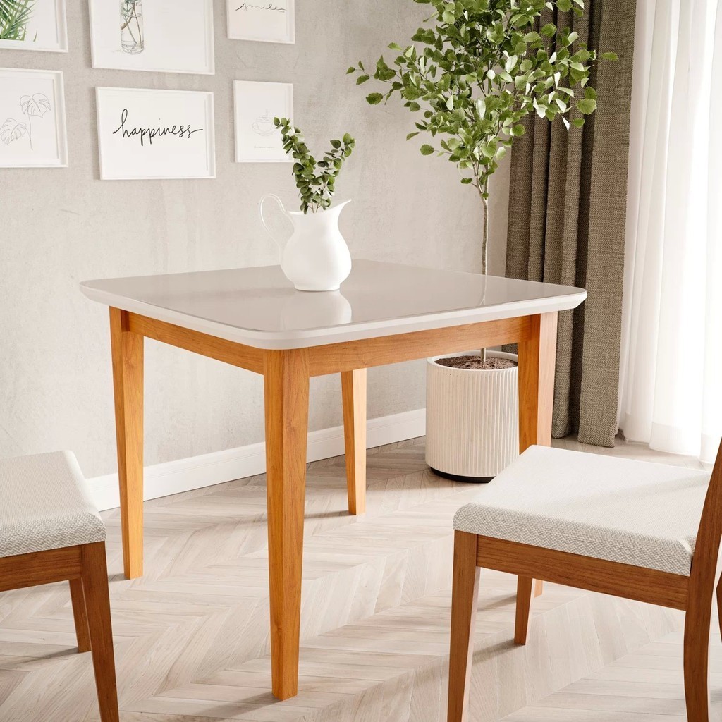 Mesa de Jantar Quadrada 4 Lugares 95cm Tampo MDF e Vidro Tangará CabeCasa MadeiraMadeira Caramelo/Off White - Home & Living