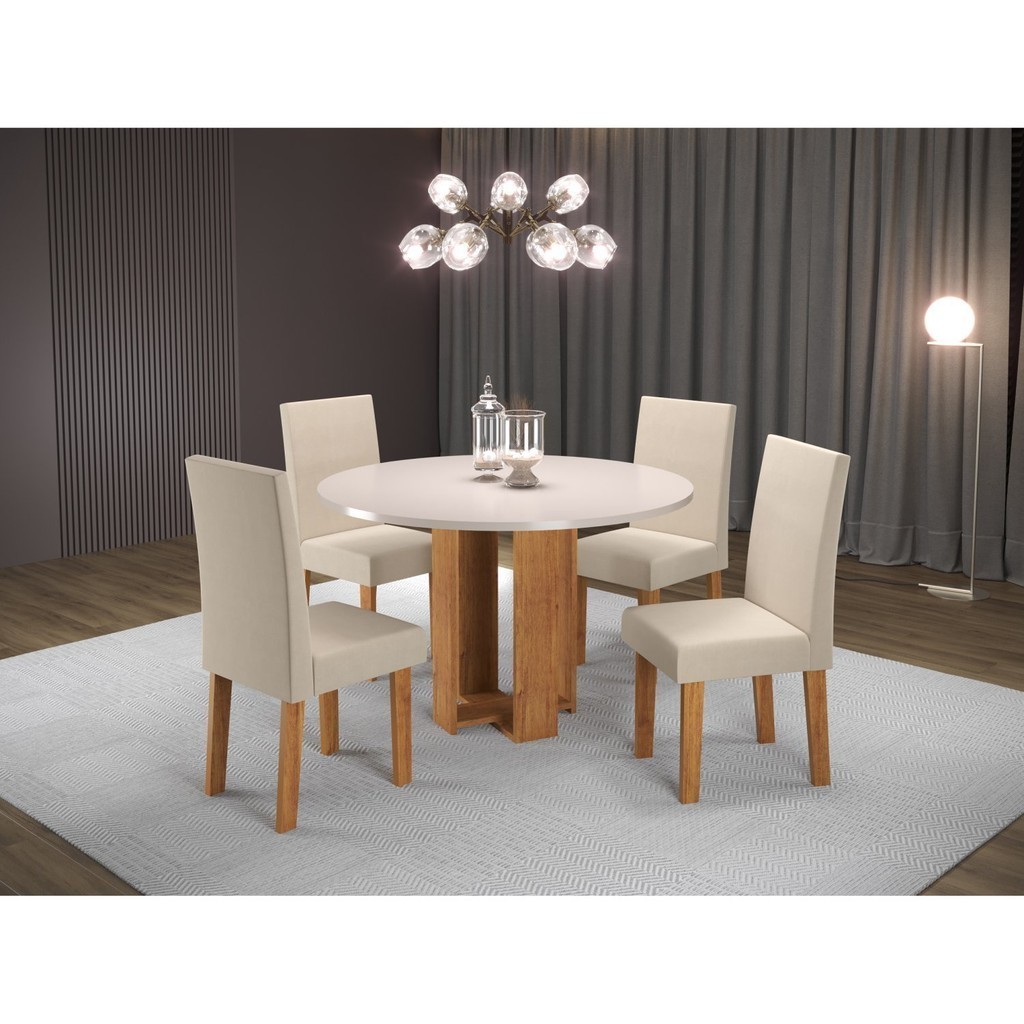 Conjunto Sala de Jantar Moderno Mesa Redonda 4 Lugares Bege Chiara Vênus Mel/Blonde/Bege em Oferta na Shopee