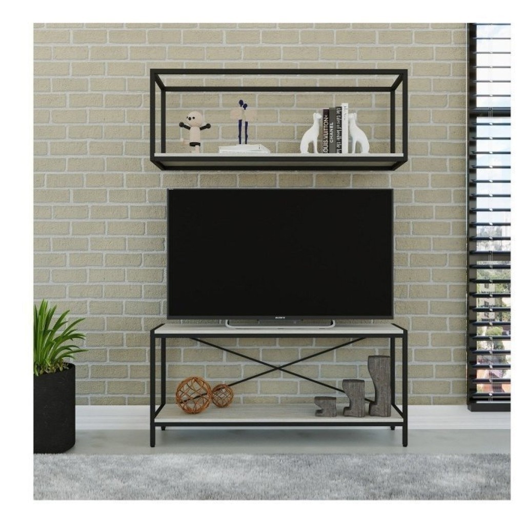 Rack para TV até 50 Polegadas 1 Nicho Aéreo Estilo Industrial Active Yescasa Branco Snow Snow