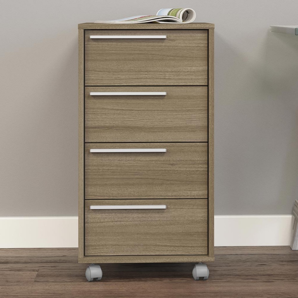 Gaveteiro com Rodízios Maia 4 Gavetas Castanho - Politorno em Oferta na Shopee