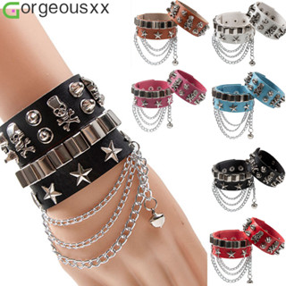Pulseira Punk Tassel De Couro Preto Para Mulheres Homens Pulseiras Gothic Chain Cosplay Jewelry em Oferta na Shopee