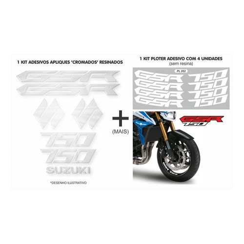 1 Kit Adesivos Cromados + 1 Kit Ploter Suzuki Gsr 750