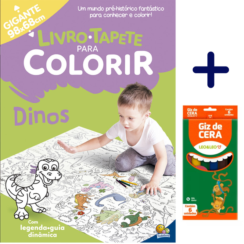 Livro-Tapete para Colorir: Dinos + Caixa de Giz de Cera Todolivro Crianças Filhos Infantil Desenho