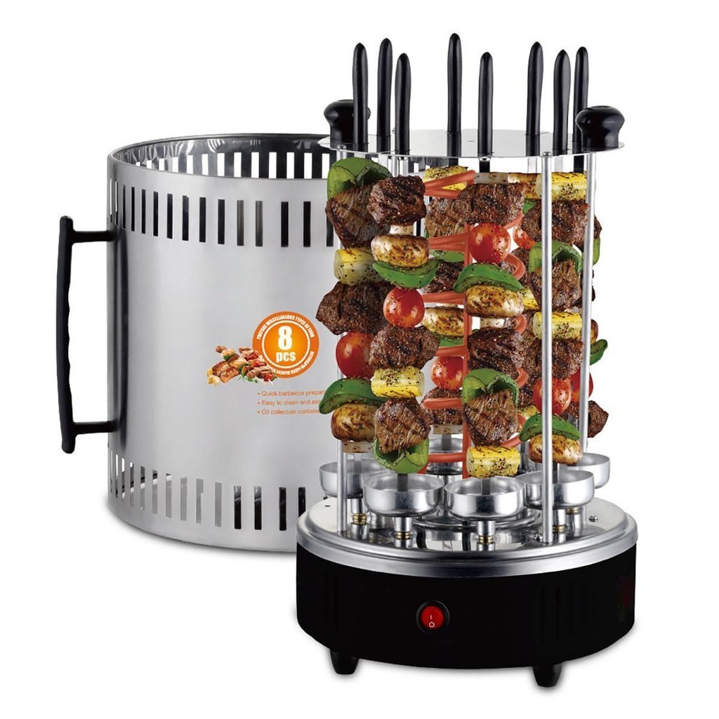 Grill Rotisserie de aço inoxidável 8pcs 360 graus girando kebab grill espetos elétricos para churrasco