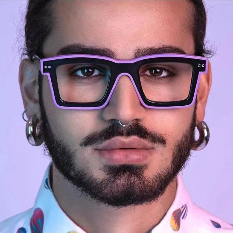 Novos Óculos De Moda Homem Para Senhoras Anti Blue Retro Square Punk Frame Clear Computador Púrpura em Oferta na Shopee