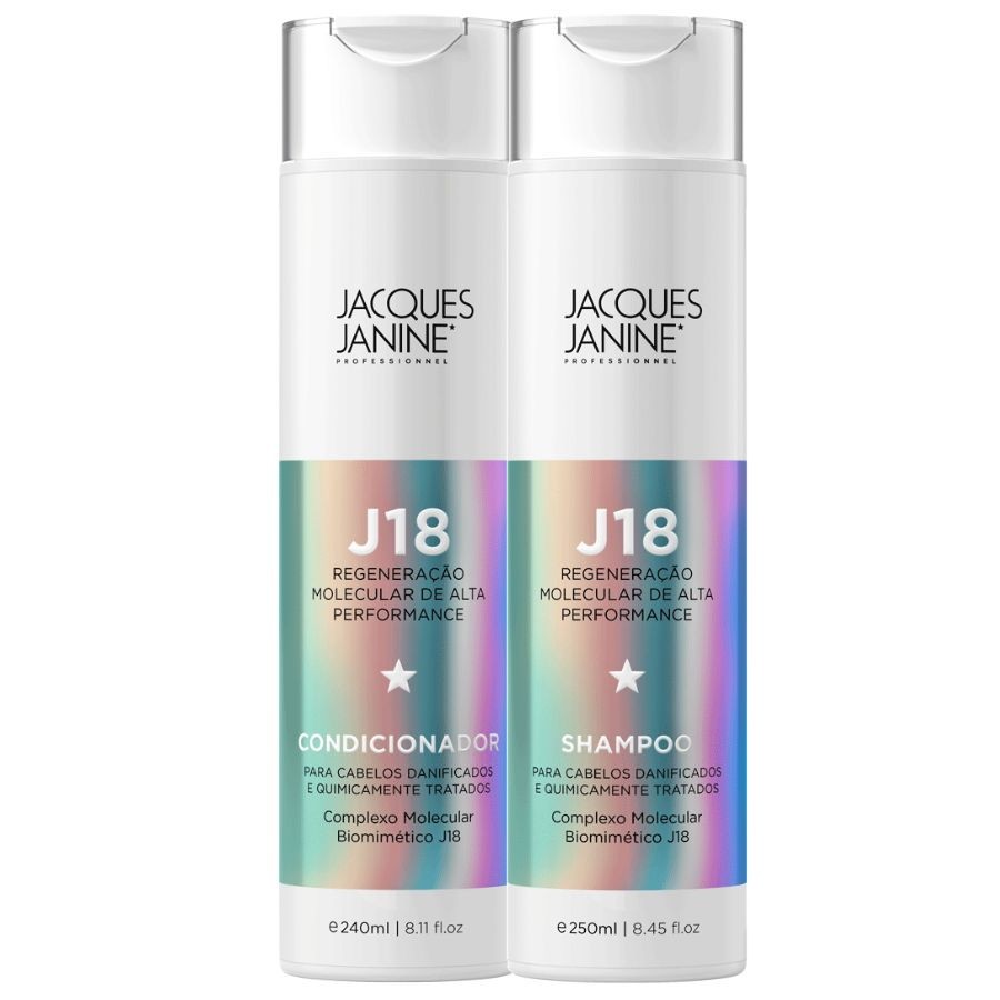 Kit Jacques Janine J18 Shampoo Sem Sal Condicionador Leave-In Brilho Maciez 240ml em Oferta na Shopee