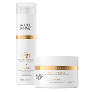 Kit Jacques Janine Power Perfect Curls Shampoo Sem Sal 240ml Máscara Tratamento Creme Antifrizz 240g em Oferta na Shopee