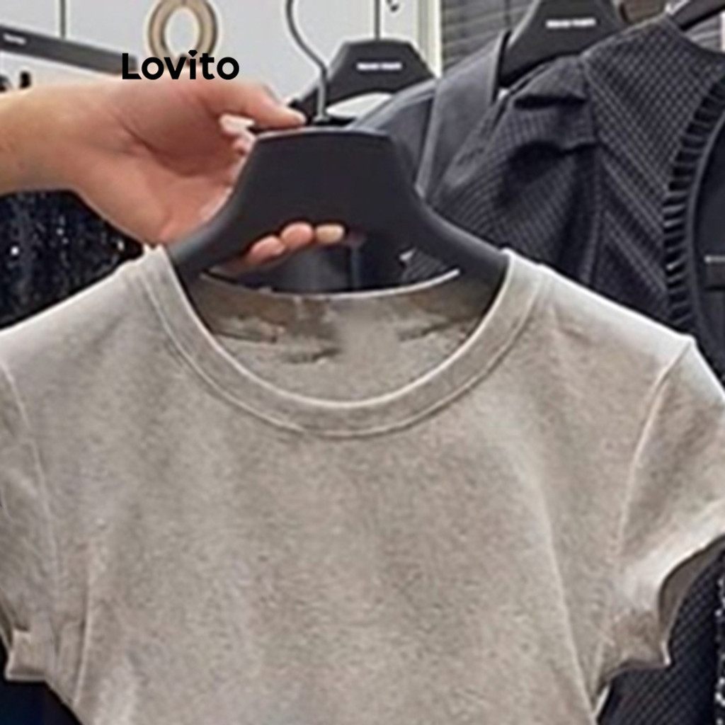 Detalhes do Lovito Conjuntos De Shorts Casuais Lisos Ou Calças Básicas Para Mulheres LNA24180