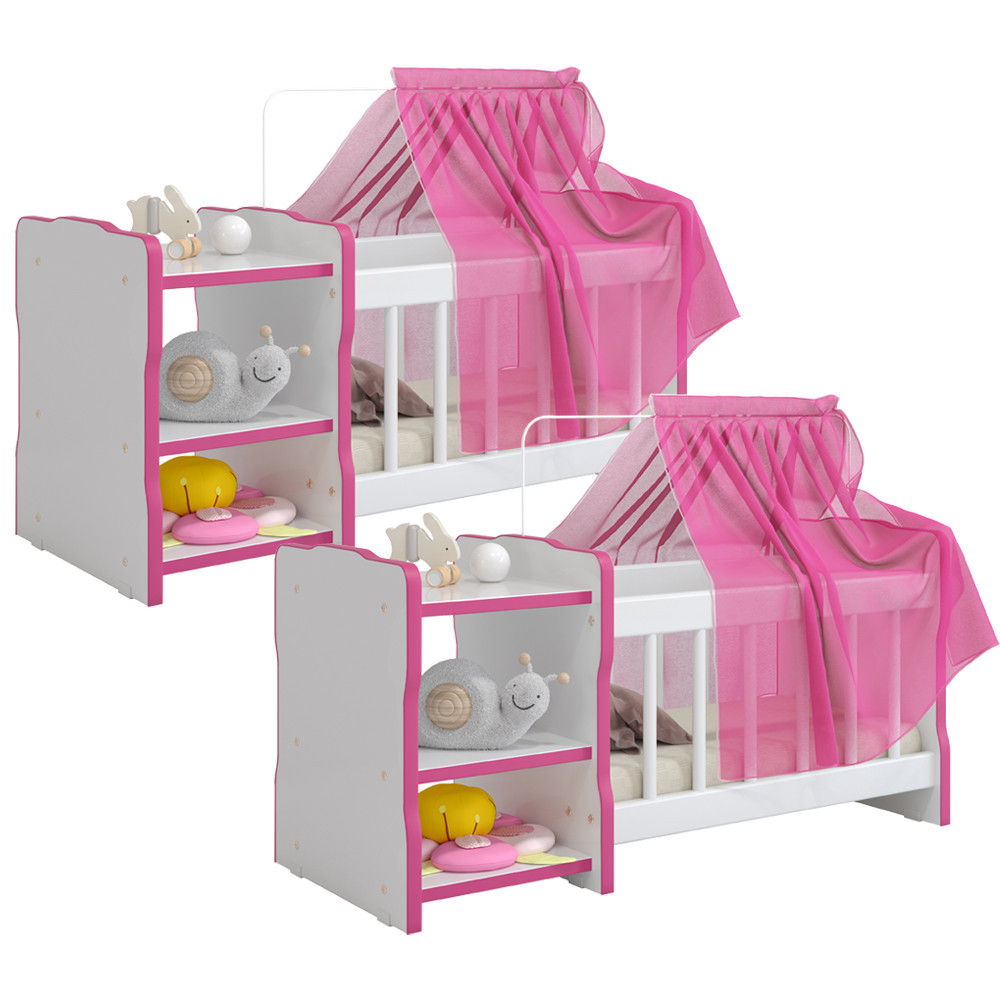 Kit 02 Berços Para Boneca Cristal Ursinho C02 Brinquedo Infantil Branco Rosa - Lyam Decor em Oferta na Shopee