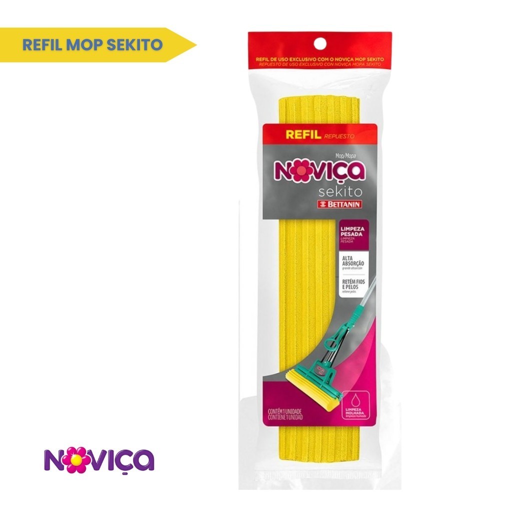 Refil Mop Noviça Sekito Rodinho Espreme Esponja Limpa e Seca - Home & Living