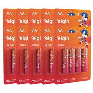 40 Pilhas Zinco Carvão Aa Pequena R6 2a 10 Blisters Elgin em Oferta na Shopee