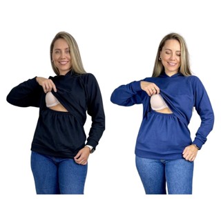 Kit 2 Moletom Amamentação Premium Com Capuz Casaco Blusa de Frio Maternidade Gestante em Oferta na Shopee