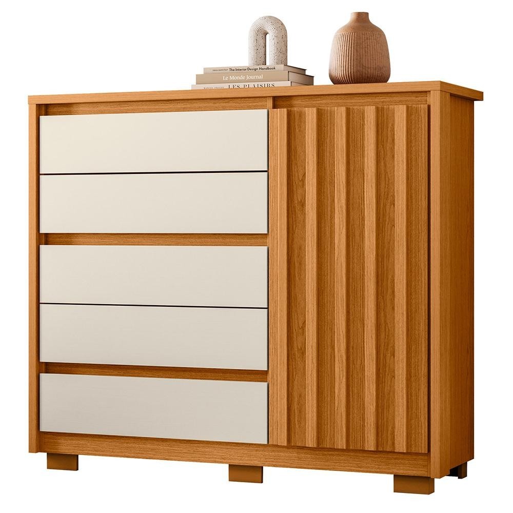 Cômoda Sapateira Quarto Duetto 05 gavetas e 1 Porta Ripada em Oferta na Shopee