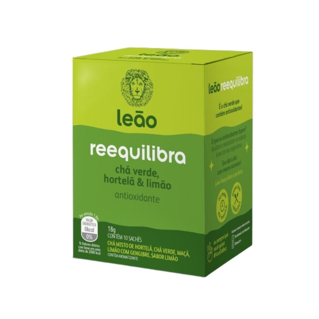 Chá Leão Reequilibra Chá Verde, Hortelã e Limão com 10 Sachês