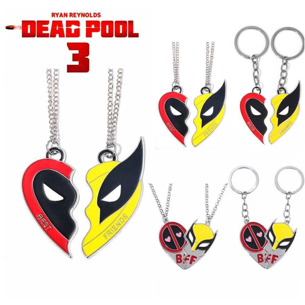 2Pcs/set Deadpool E Wolverine Love Heart Pendant Chain Melhor Colar De Amigos BFF Jóias De Casal De Amizade