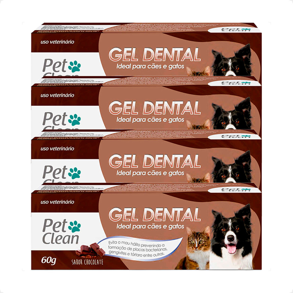 Kit 4 Gel Dental Sabor  De Chocolate Pet Clean - 60g - Pets