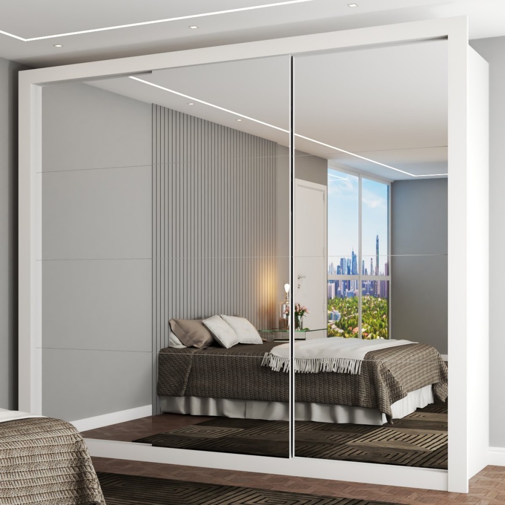 Guarda-Roupa Casal Olivia Diamantina 3 Portas de Correr 4 Gavetas Espelhado Branco - Panorama Móveis em Oferta na Shopee