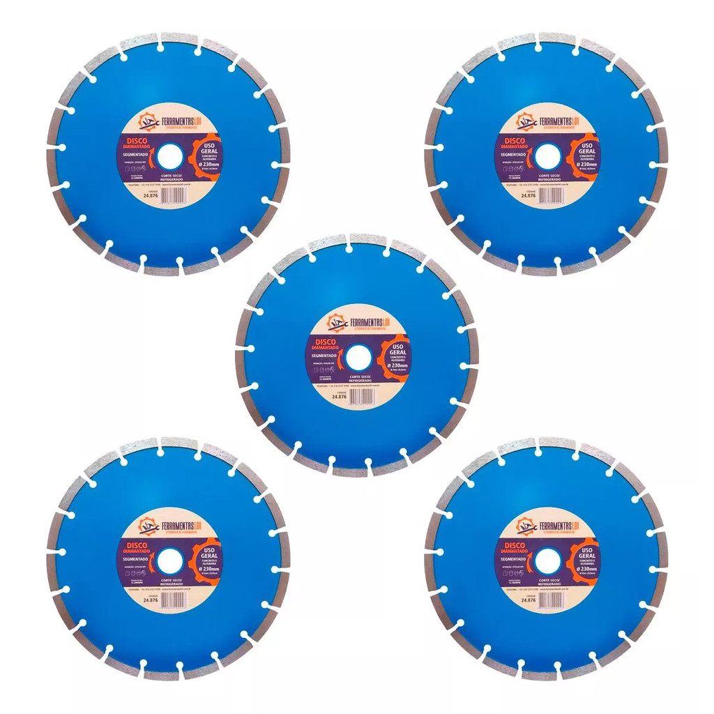 Kit 5 Disco De Corte Diamantado Segmentado 9 Pol 230mm Ldi