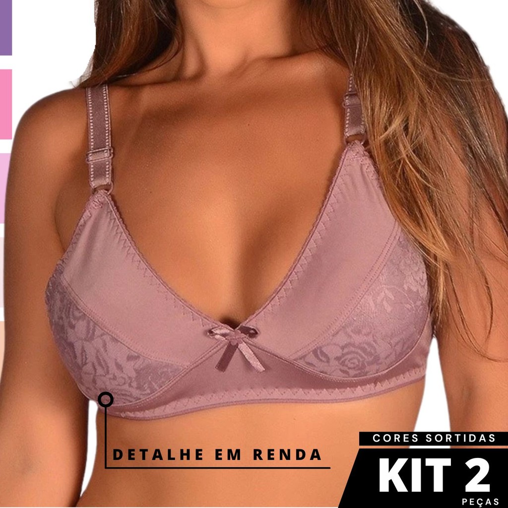 Kit 2 Sutiã Reforçado Carol Com Renda Alta Sustentação Conforto Sem Bojo e Aro Promoção Lingerie