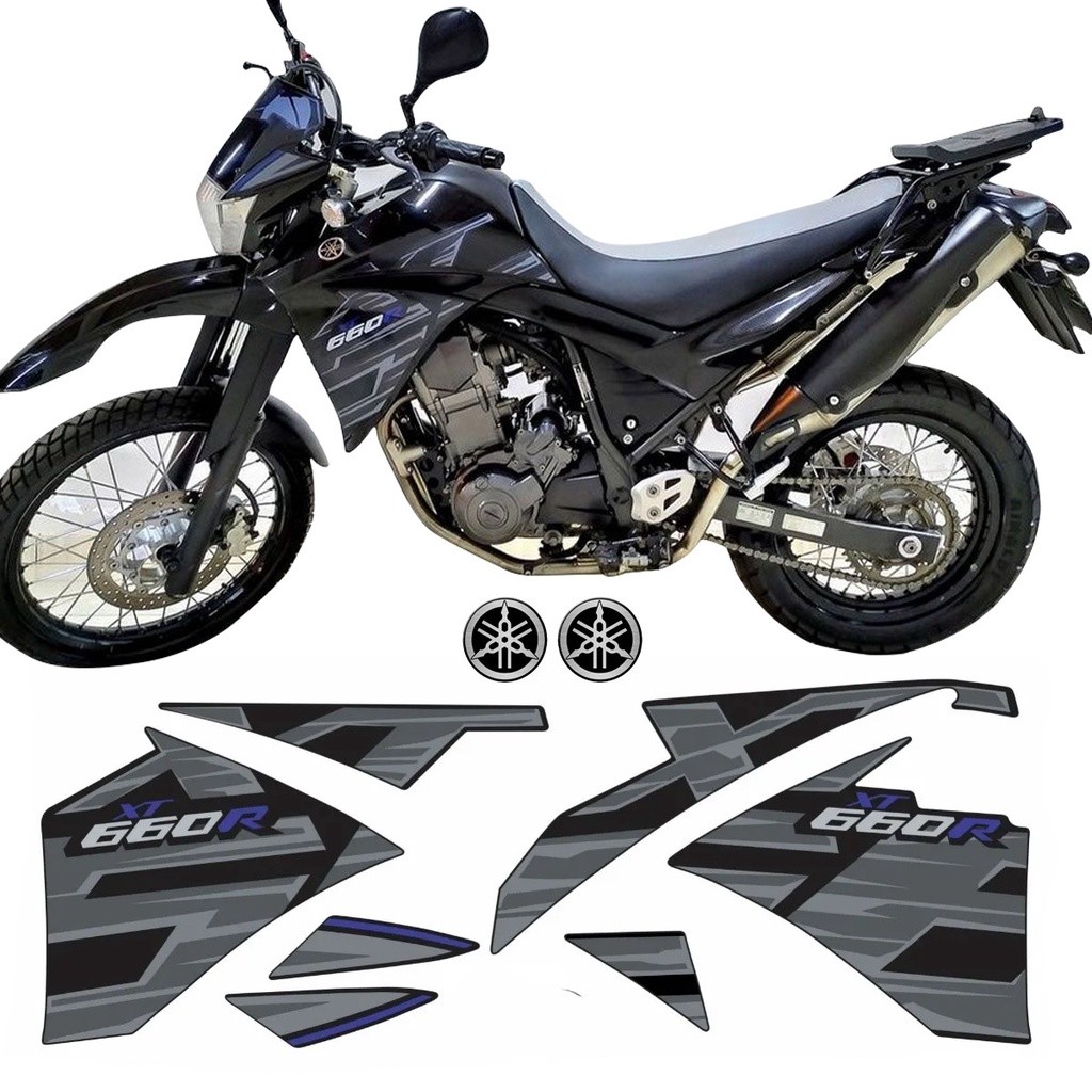 Kit Adesivos Moto Yamaha Xt 660r 2015 Preta Emblema Resinado