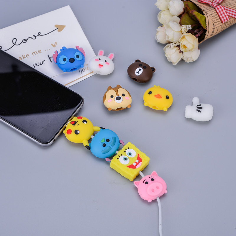 Telefone Móvel Dos Desenhos Animados Ponto Silicone Cabo Retentor De Carregamento Capas Protetoras Geral Protetor