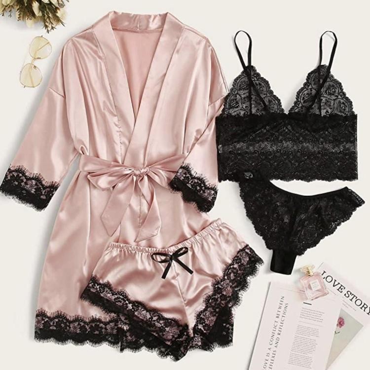 Pijama Lingerie Sexy de Quatro Peças Plus Size Loungewear Novo Estilo Renda — imagem 1