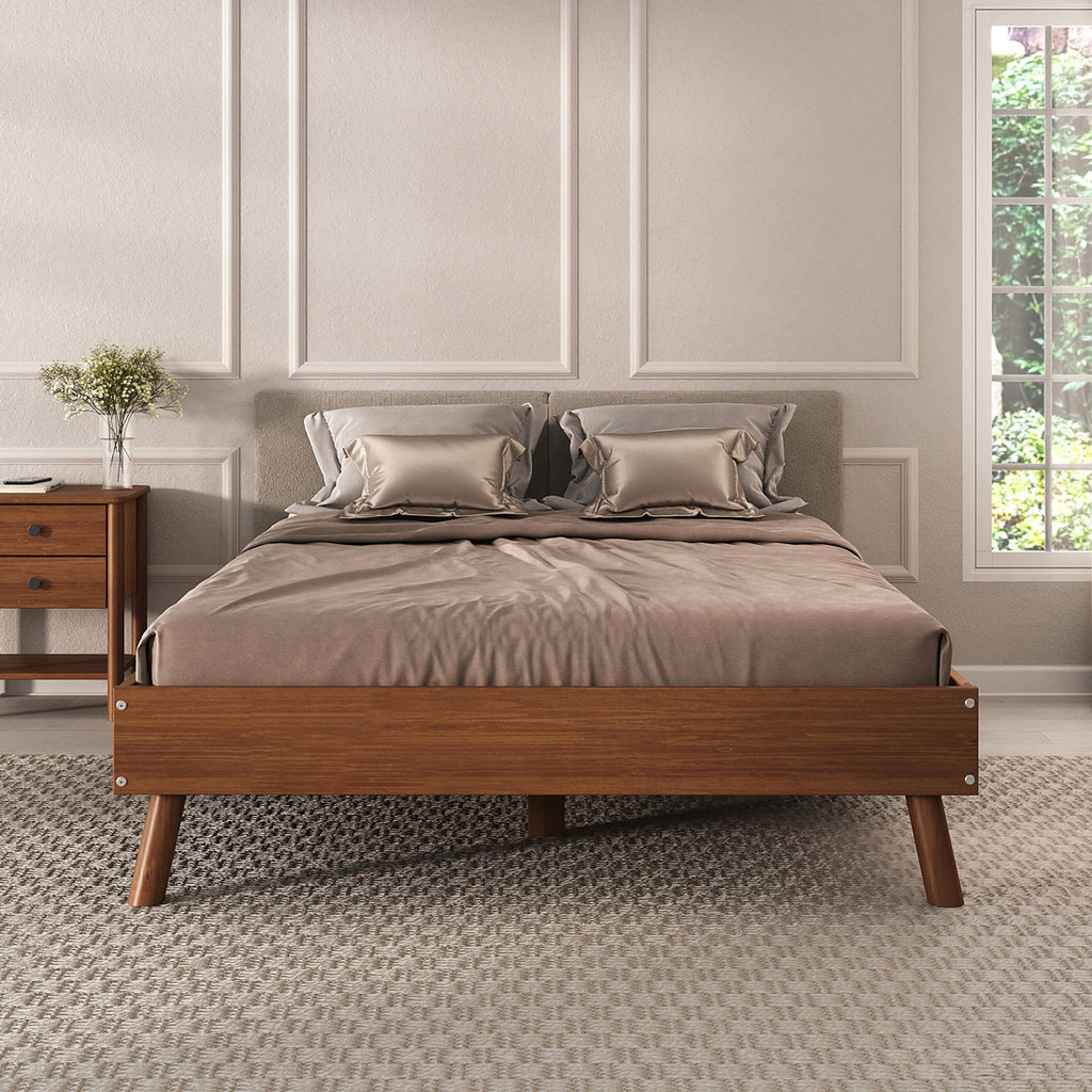 Cama Casal De Madeira Escandinava Futon Pés Inclinados Castanho Karri em Oferta na Shopee