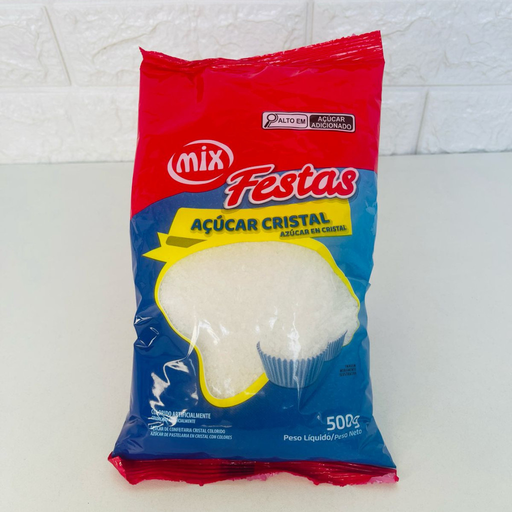 Açúcar Cristal Incolor 500g Brigadeiro Docinho Festa Granulado Confeito Criança Mix em Oferta na Shopee