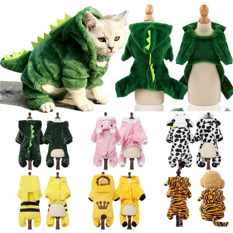 Roupas Para Cães De Flanela Animais De Estimação Tigre Dinossauro Porco Gatos Suéter Cachorros