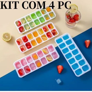 Kit 4 Formas de Gelo Silicone com Tampa Rígida Flexível Fundo 14 Cubos Retangular Multiuso Lavável em Oferta na Shopee