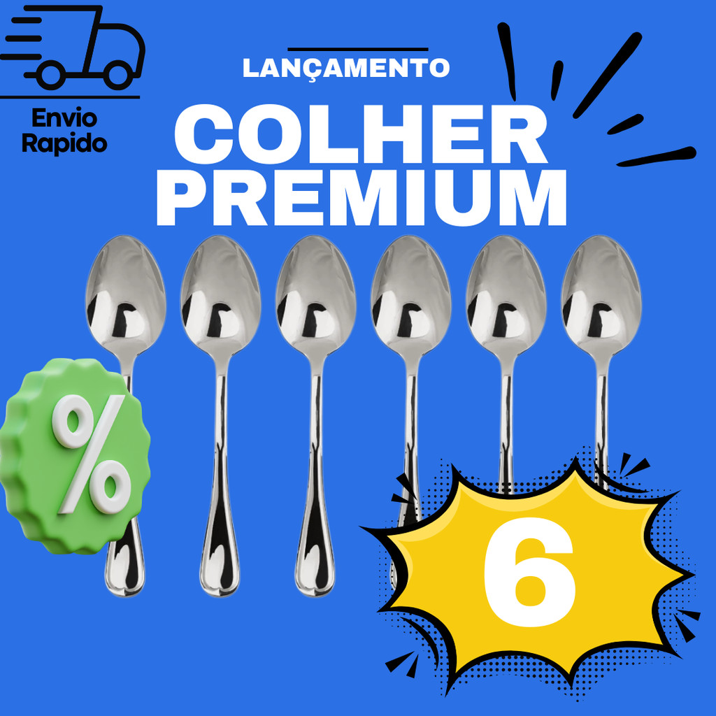 Kit C/ 6 Colheres Talher Aço Inox Grande Luxo Sopa Bar Restaurante Bufffet Faqueiro 50g