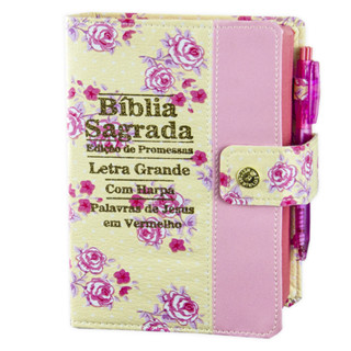 Biblia Letra Grande C/harpa E Botão - Floral E Rosa - SI em Oferta na Shopee