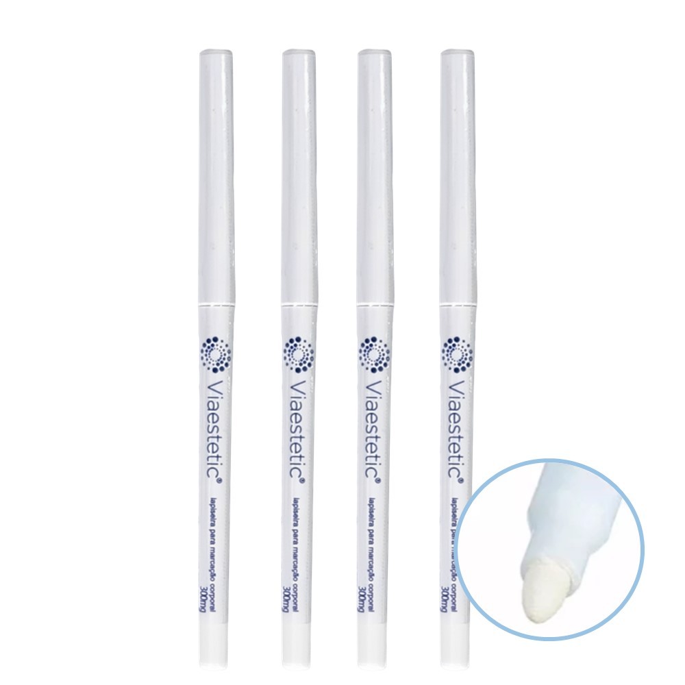 Kit 4 Lapiseira Retrátil Marcação Corporal Lápis Branco Via Estetic