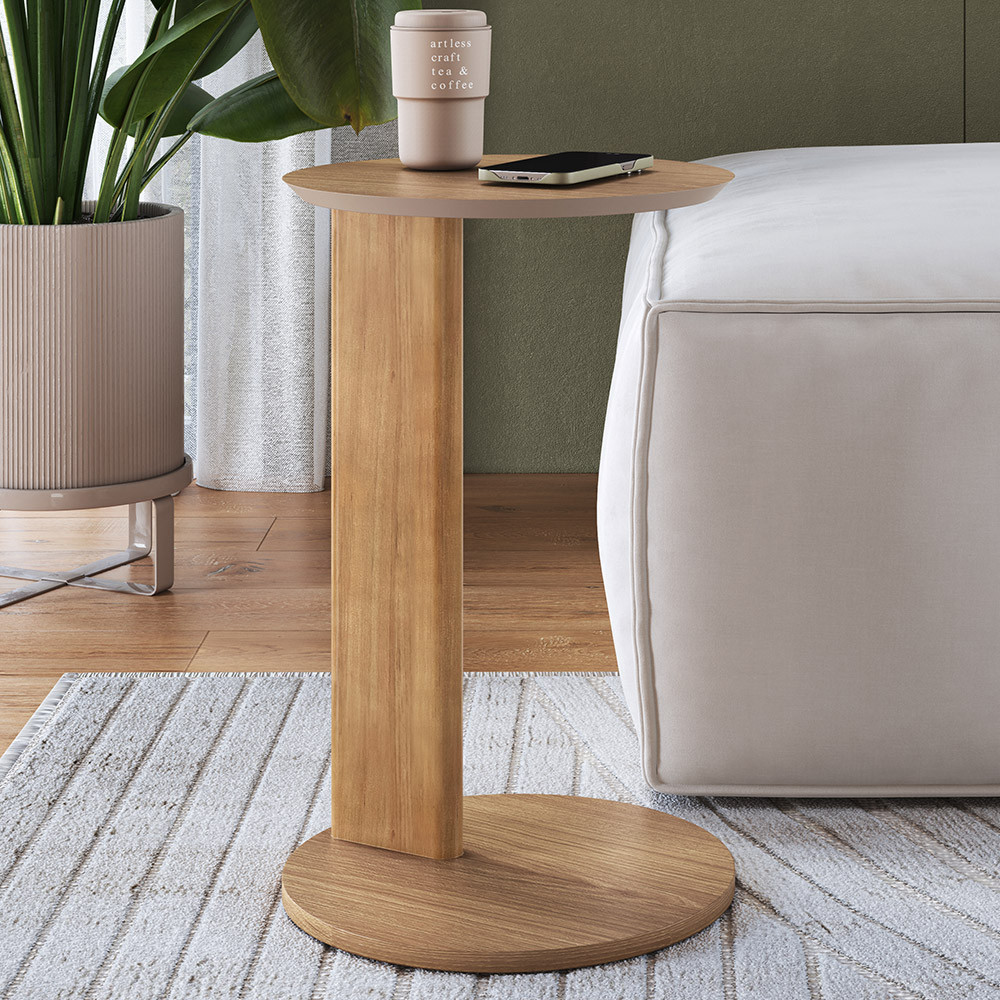 Mesa Lateral Para Sala de Estar Pés Madeira Bulat A03 Hanover Roble - Lyam Decor