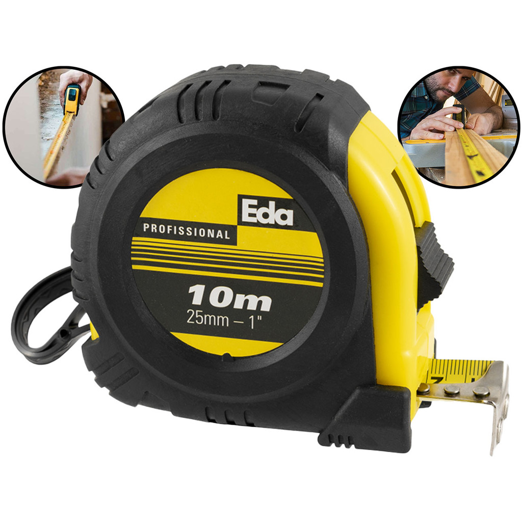 Trena Emborrachada Profissional Fita Métrica Aço Inox Com Trava 10m x 25mm Construção Carpintaria Eda em Oferta na Shopee