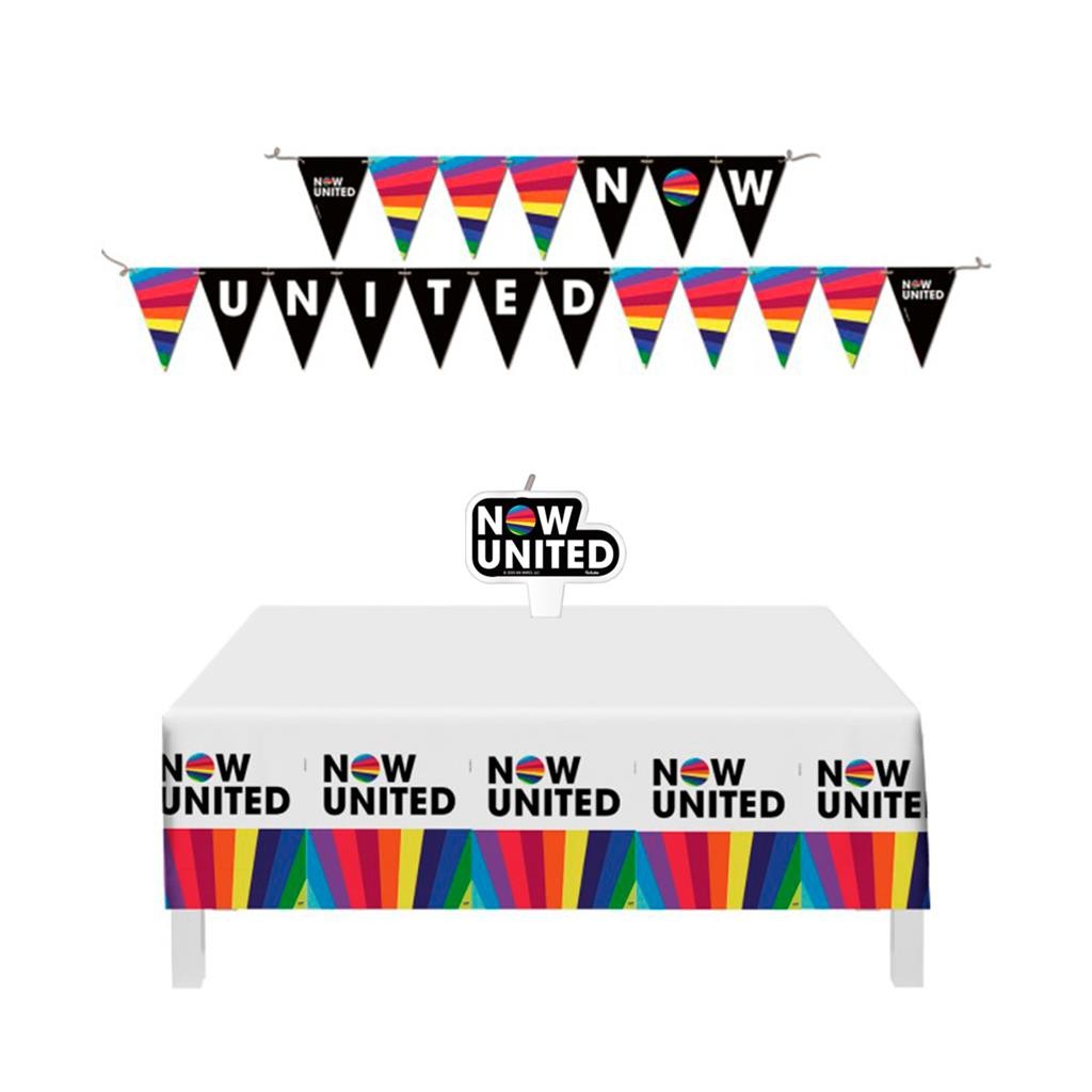 Kit Festa Now United Banda Pop Vela Faixa e Toalha Mesa