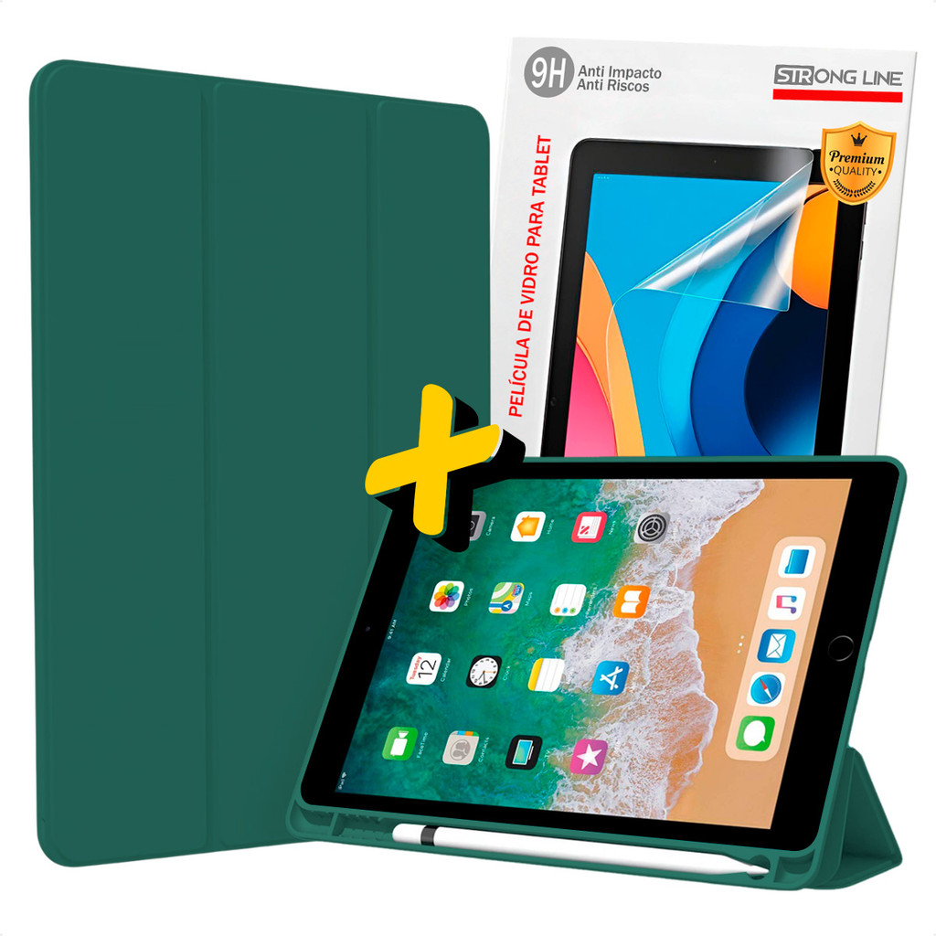 Kit Capa iPad 6 iPad 5 Smart Case Suporte Pencil + Pelicula de Vidro