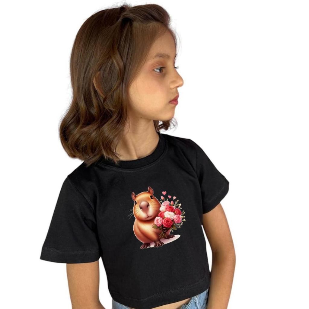 Blusinha Cropped Infantil Estampada Capivara Moda Meninas Blogueiras Lançamento