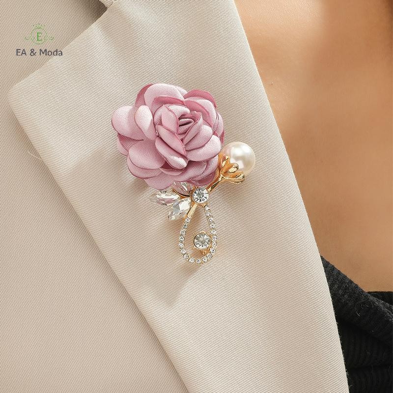 EA & Moda Rosa Pano Flores Corsage Imitação Pérola Cristal Broche Senhora Terno Lapela Pino Casual Acessórios De Festa P