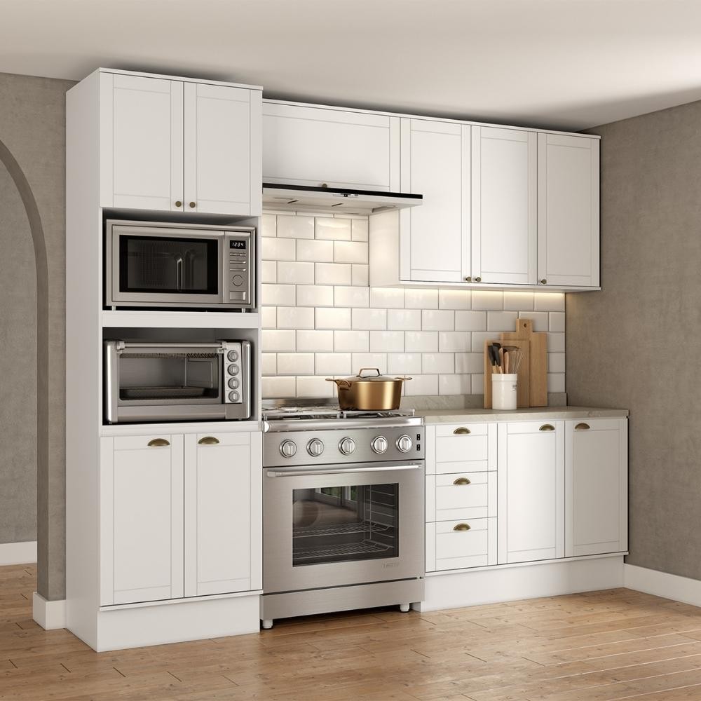 Armário de Cozinha Completa c Balcão Milla Charm Carraro Branco em Oferta na Shopee