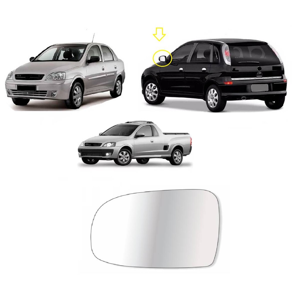 Lente Retrovisor Com Base Corsa Hatch Sedan Montana 2002 2003 2004 2005 2006 2007 2008 2009 2010 Lado Esquerdo Motorista