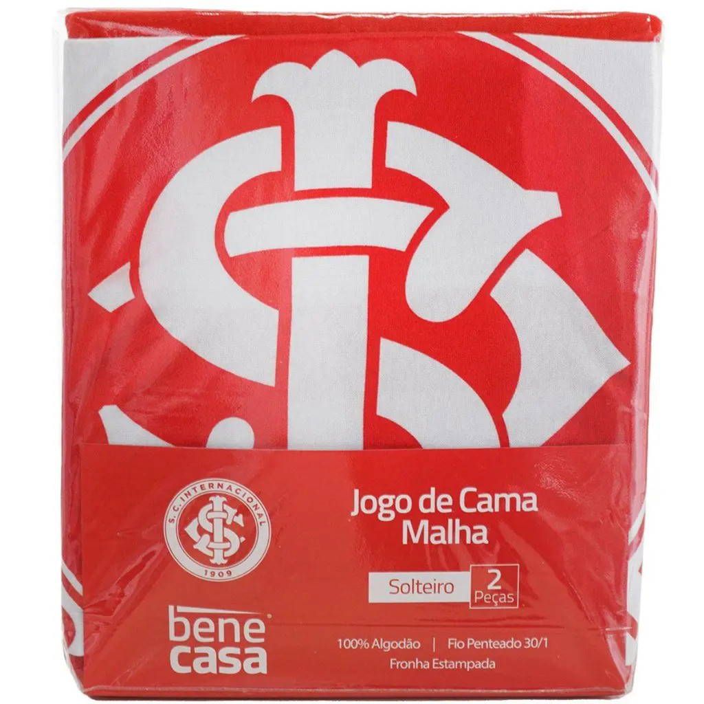 Jogo de Cama 2 Peças Lençol e Fronha Algodão Time Futebol Inter Internacional - Solteiro