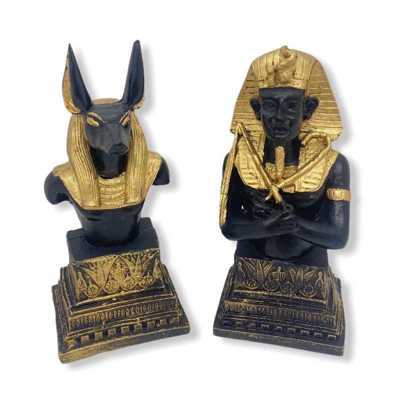 Kit  Esculturas Busto Tutankamon e Anúbis 15 cm  Resina