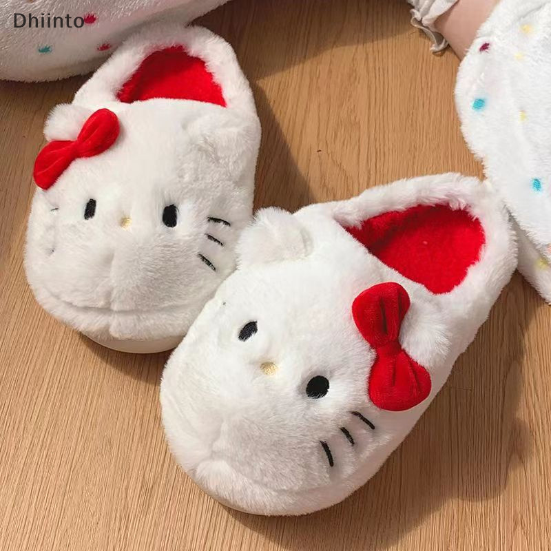 [Sanrio Plush Slippers Hello Kittys Kawaii Cute Student Autumn Winter Bedroom Quarto De Inverno Fofo De Pelúcia Acolchoado Sapatos De Meninas Xmas Em