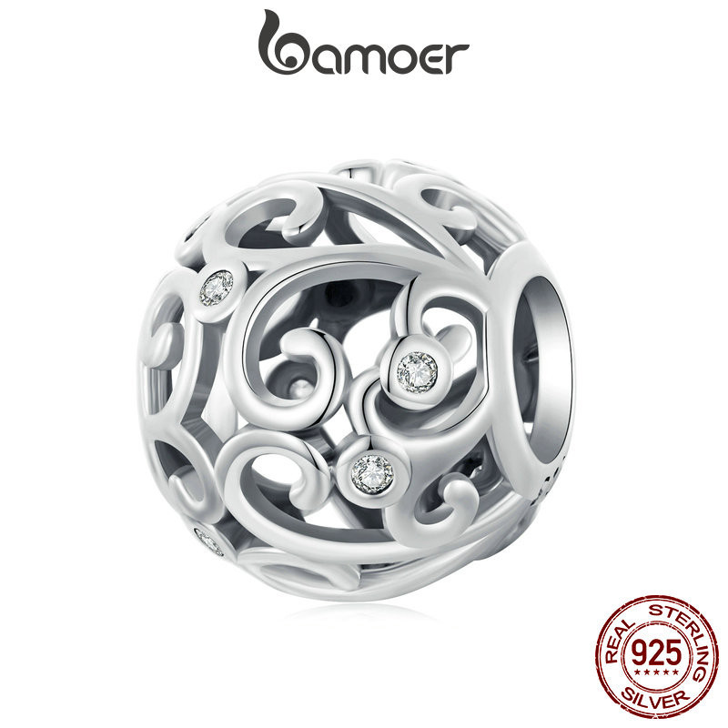 Bamoer 925 Sterling Sliver Charm Scroll Design Textura Pingente Acessórios Para Pulseiras Presentes Meninas Femininas