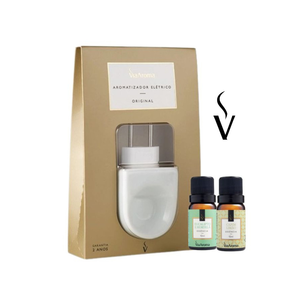 Kit Aromatizador Original Porcelana + 2 Essências Sortidas Via Aroma - para Ambientes - Home & Living